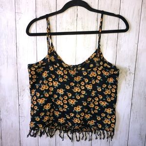 O’Neill Sunflower Crop Tank Top Size Large Black Yellow